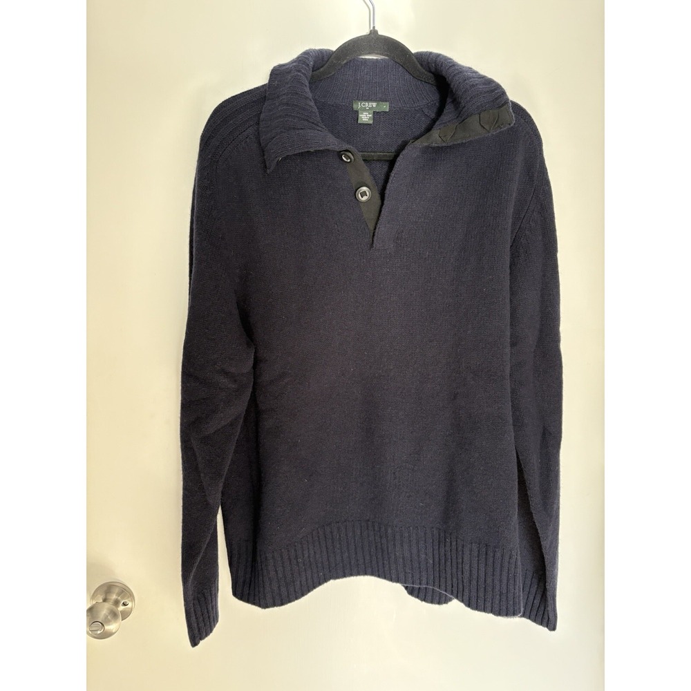 J Crew Mens 100% Lambswool Sweater Shawl Collar  Navy Grandpa Fisherman Sz Large
